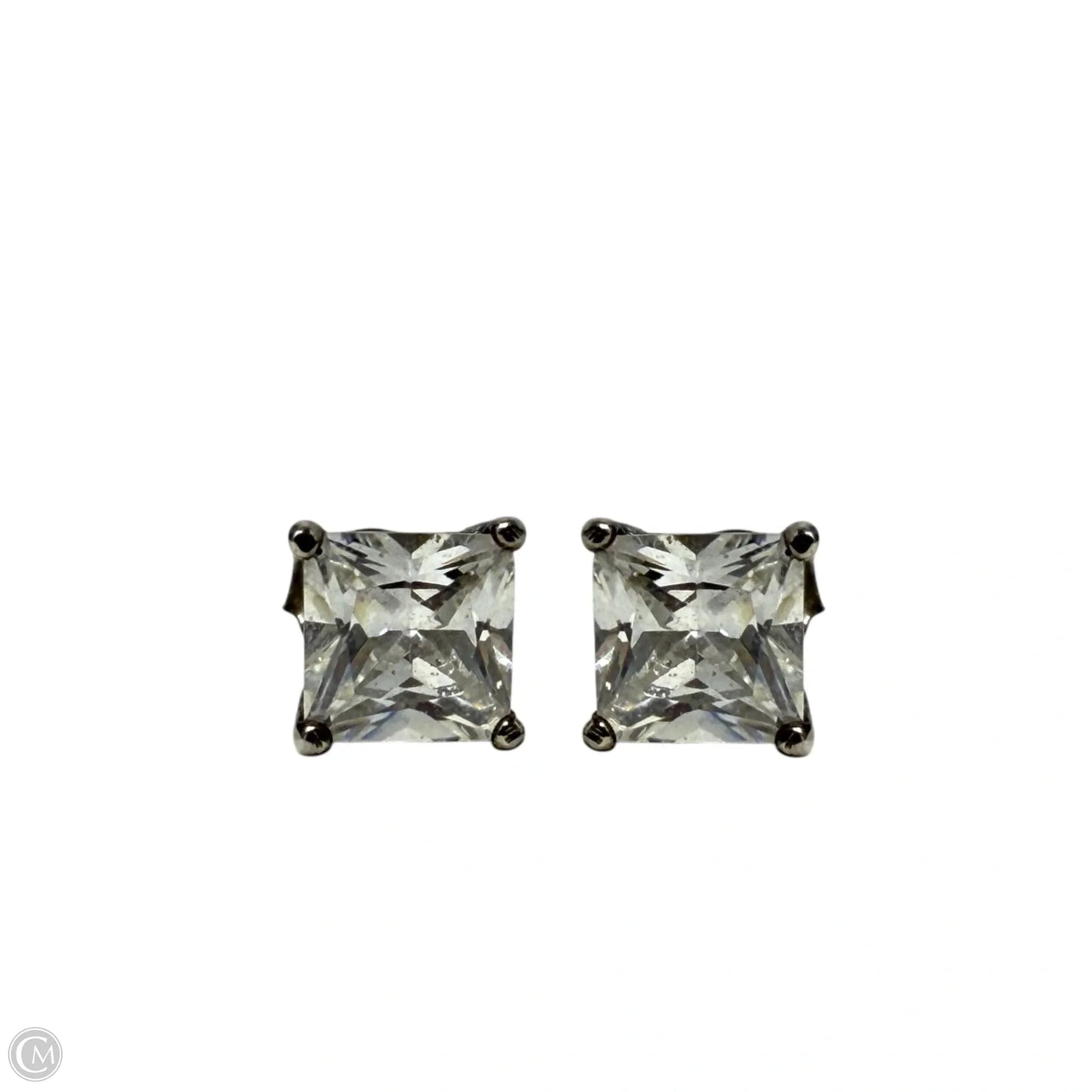 Sterling Silver & Princess Cut CZ Stud Earrings