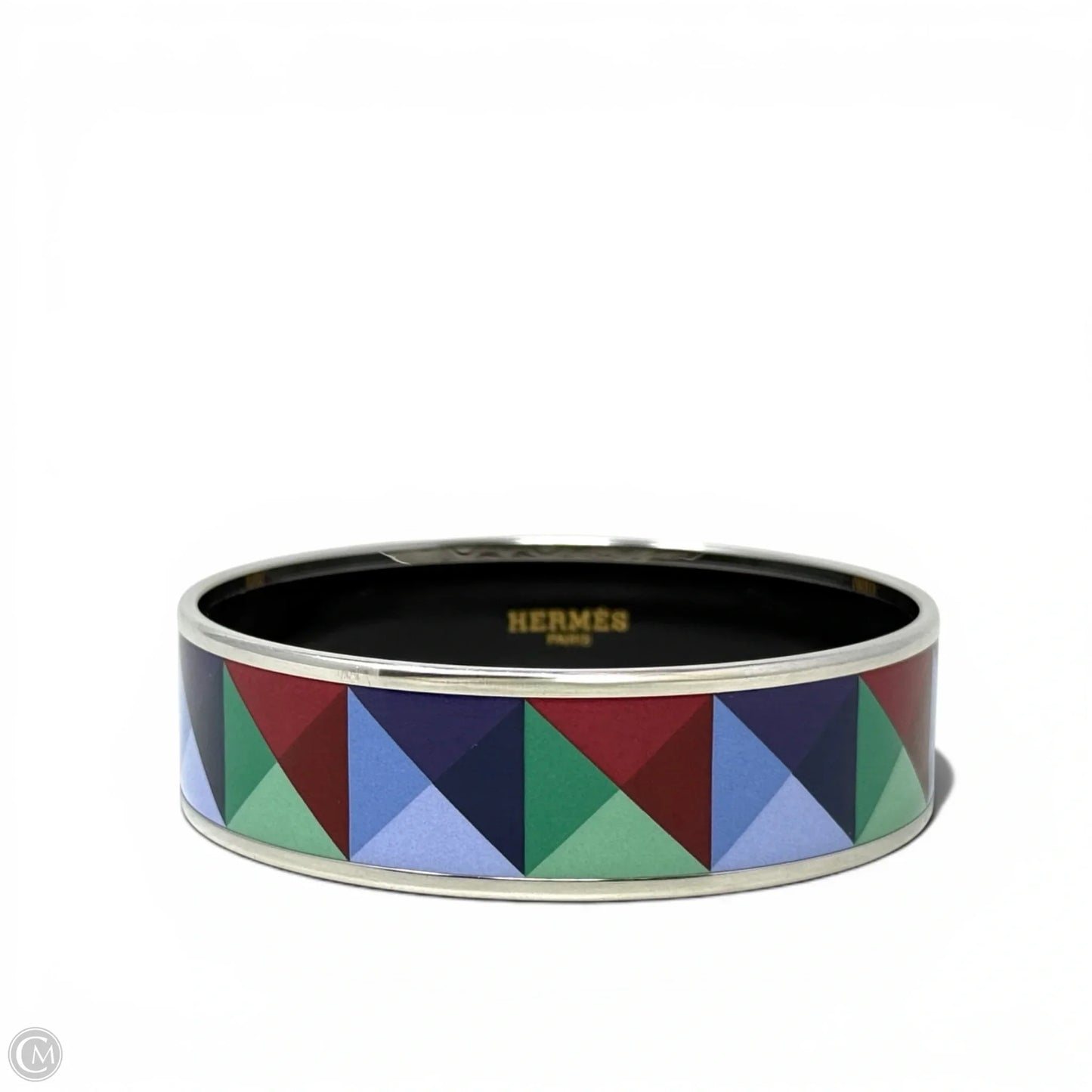 Enamel Clous en Trompe l'Oeil Palladium Plated Pyramid Enamel Bangle Bracelet Luxury Designer By Hermes