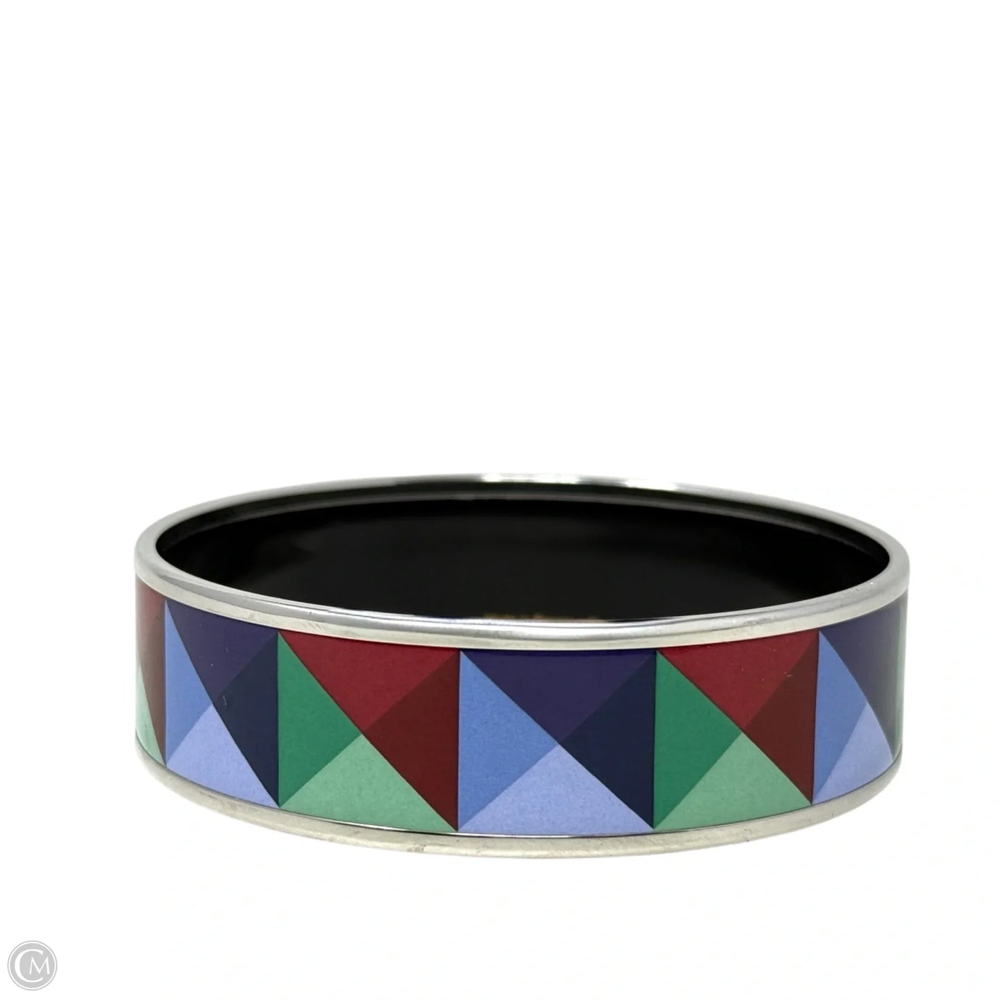 Enamel Clous en Trompe l'Oeil Palladium Plated Pyramid Enamel Bangle Bracelet Luxury Designer By Hermes