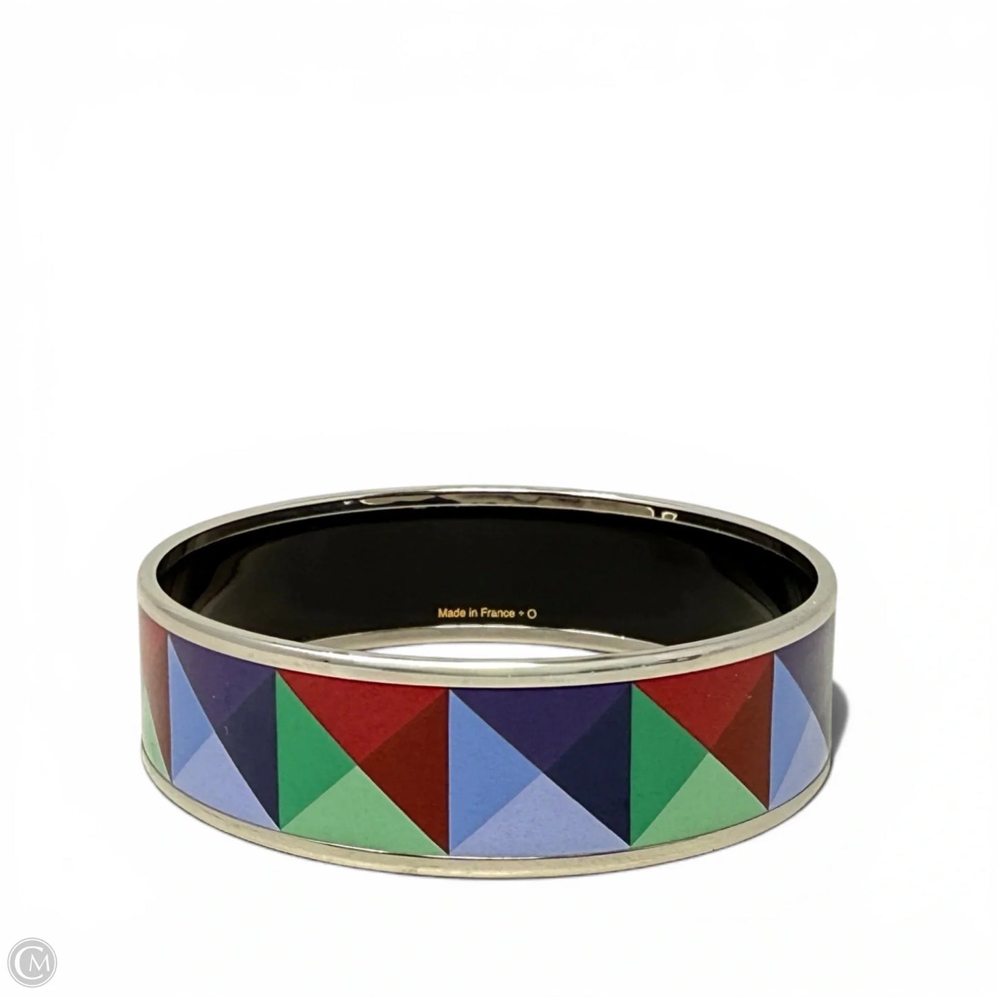 Enamel Clous en Trompe l'Oeil Palladium Plated Pyramid Enamel Bangle Bracelet Luxury Designer By Hermes