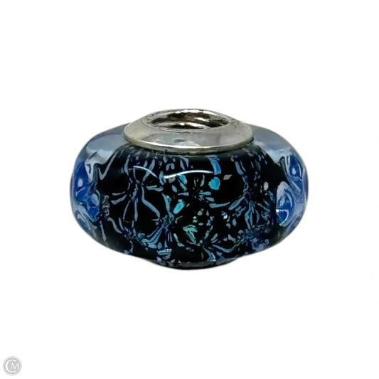 Ocean Wavy Dark Blue Murano Glass & Sterling Bracelet Charm By Pandora