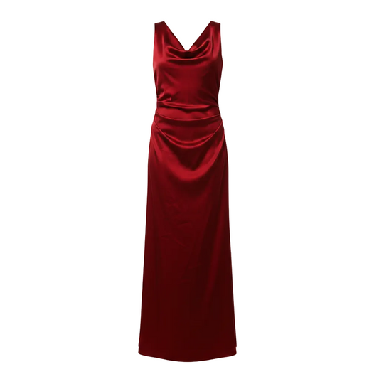 Cowl Neck Satin Cross Back Long Dress By Commense In Red, Size: S