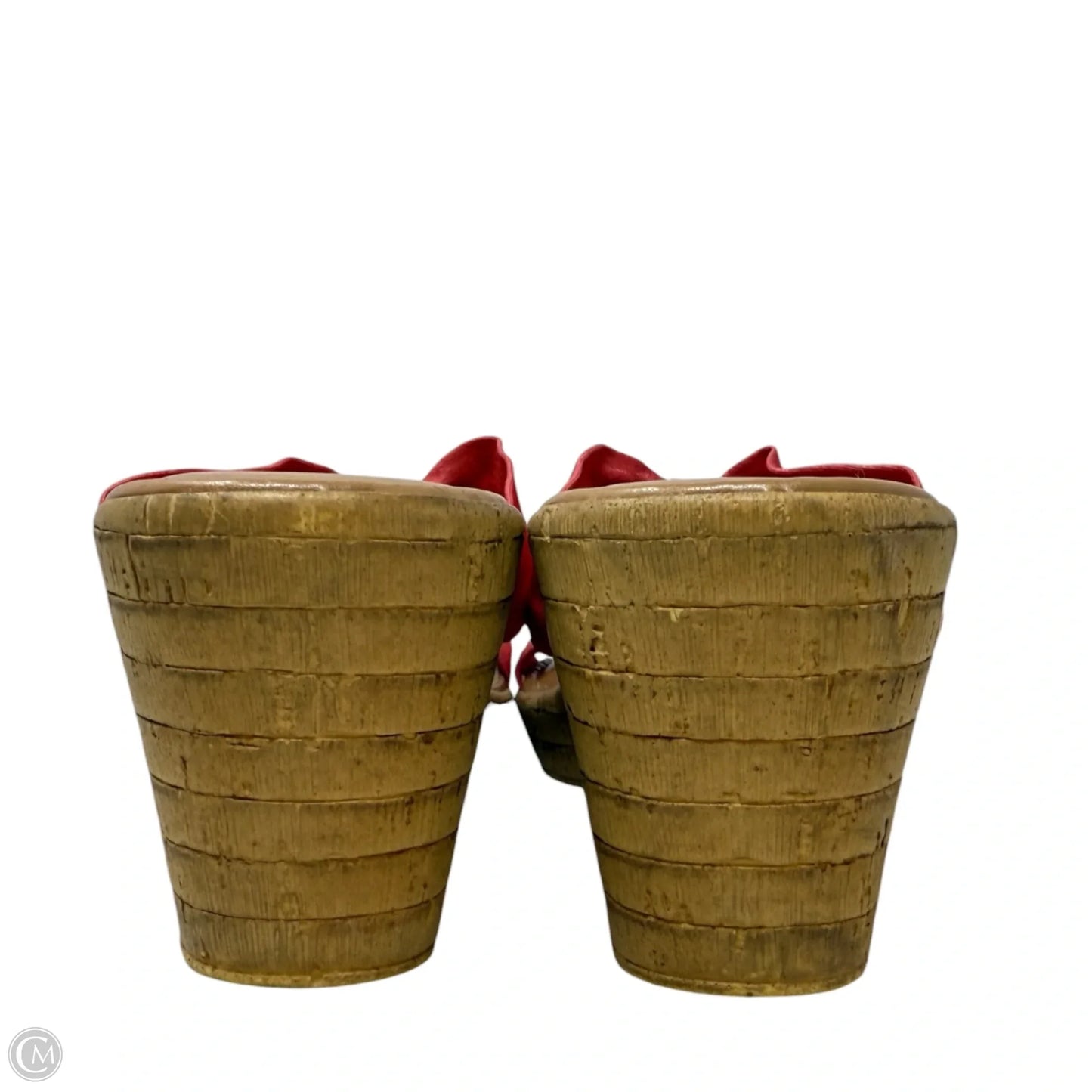 Embellished Medallion Wedge Sandals By Italian Shoemakers In Coral, Size: 8