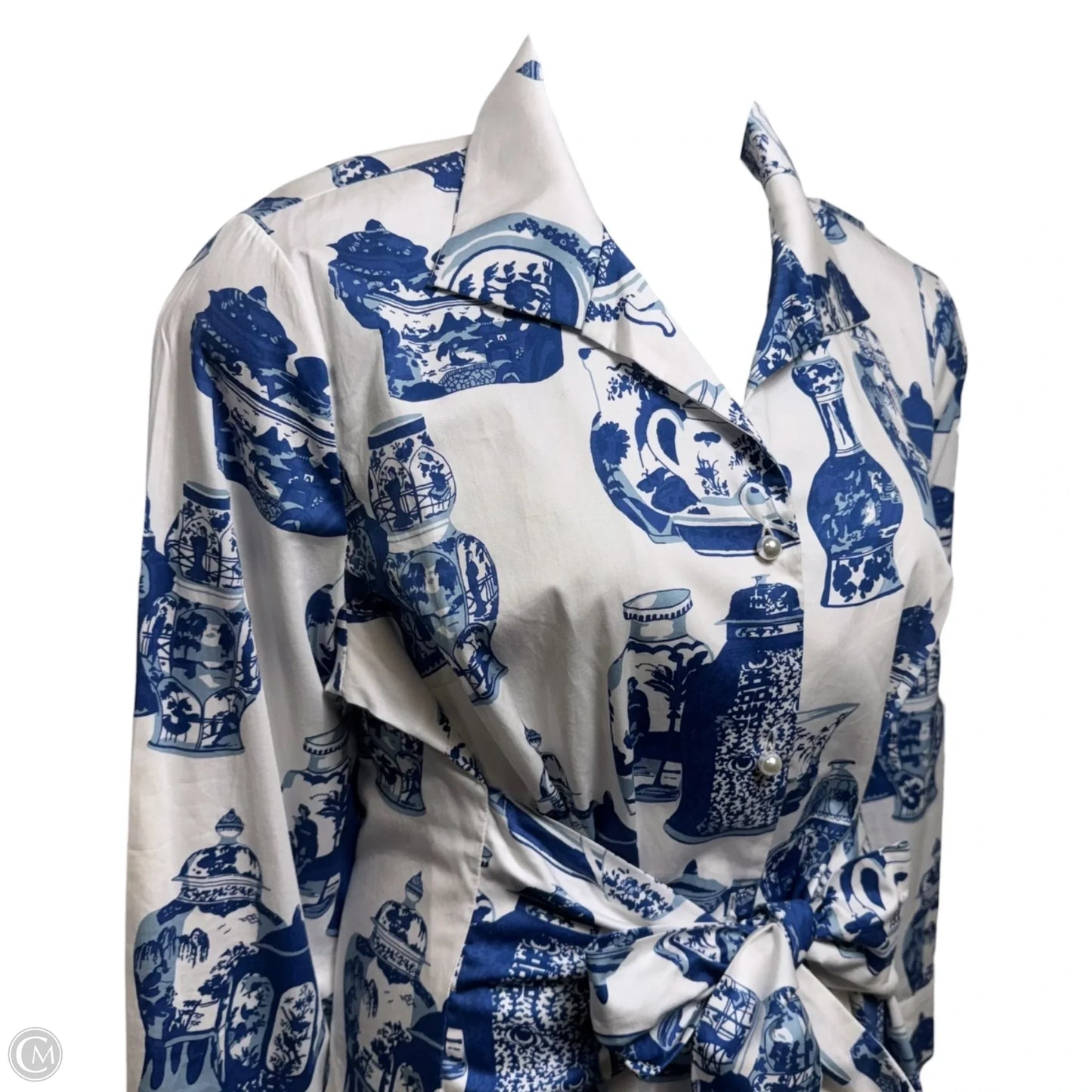 Top Long Sleeve By Patty Kim In Blue & White, Size: Xl