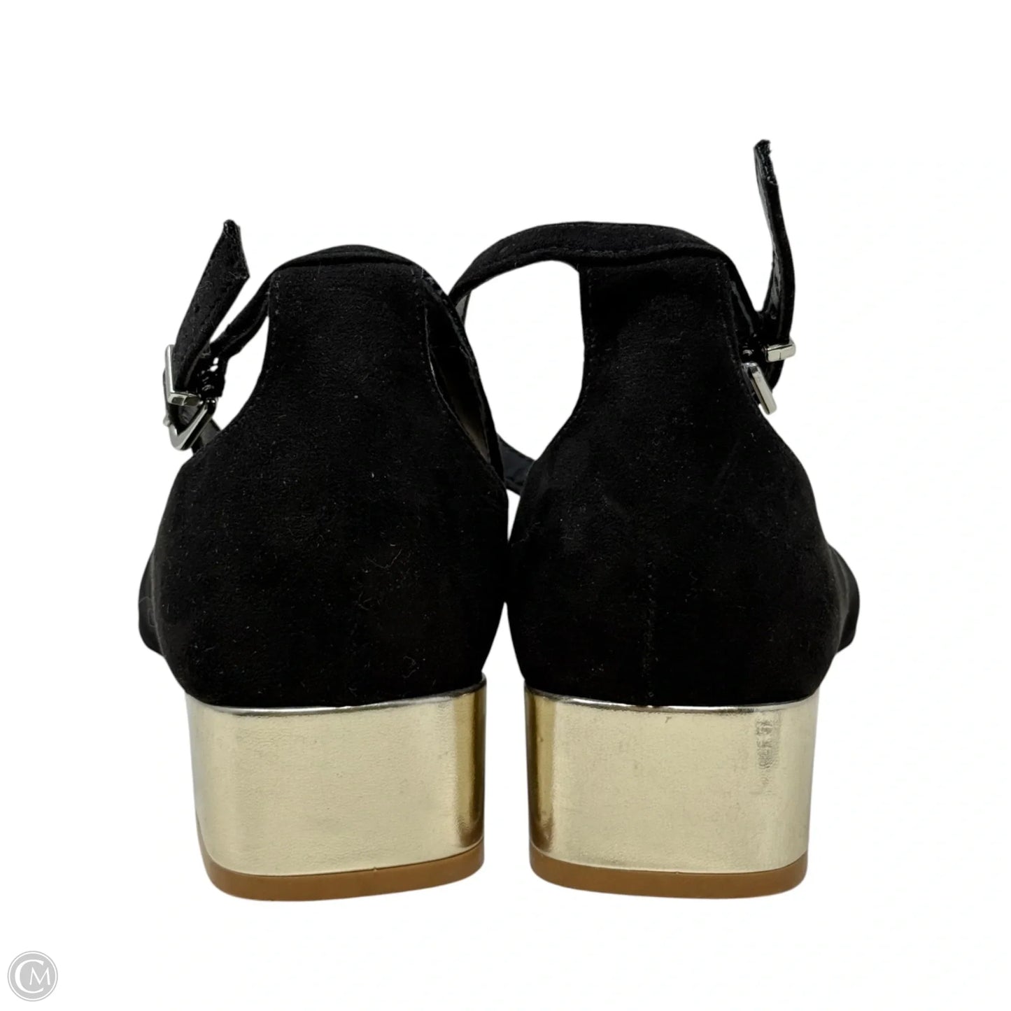 Danni  Block Heel Sandals By Kaari Blue In Black & Gold, Size: 8.5