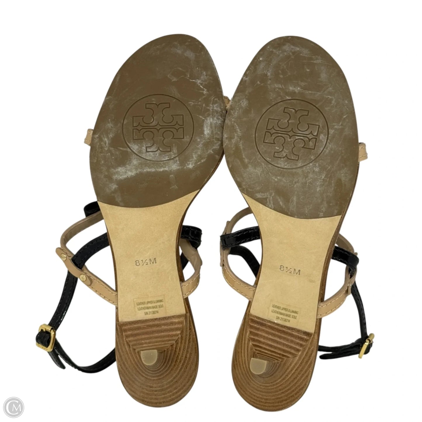 Kailey Sandals Designer By Tory Burch In Black & Gold, Size: 8.5