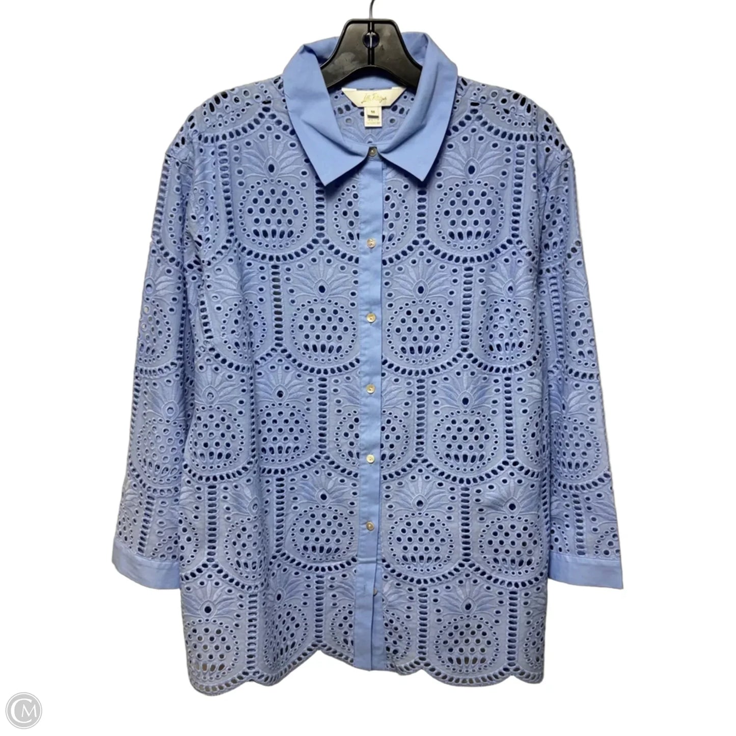 Gracee Pineapple Eyelet Top Long Sleeve Designer By Lilly Pulitzer In Blue, Size: M