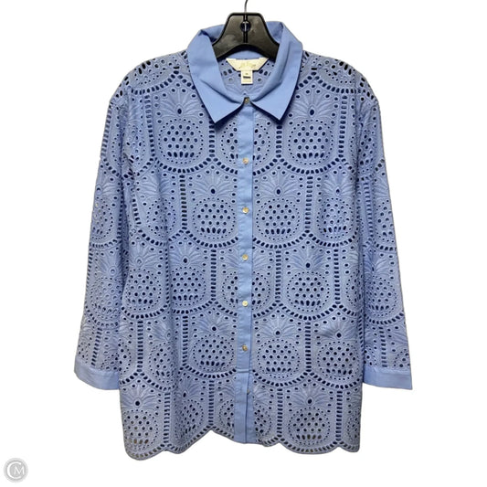 Gracee Pineapple Eyelet Top Long Sleeve Designer By Lilly Pulitzer In Blue, Size: M