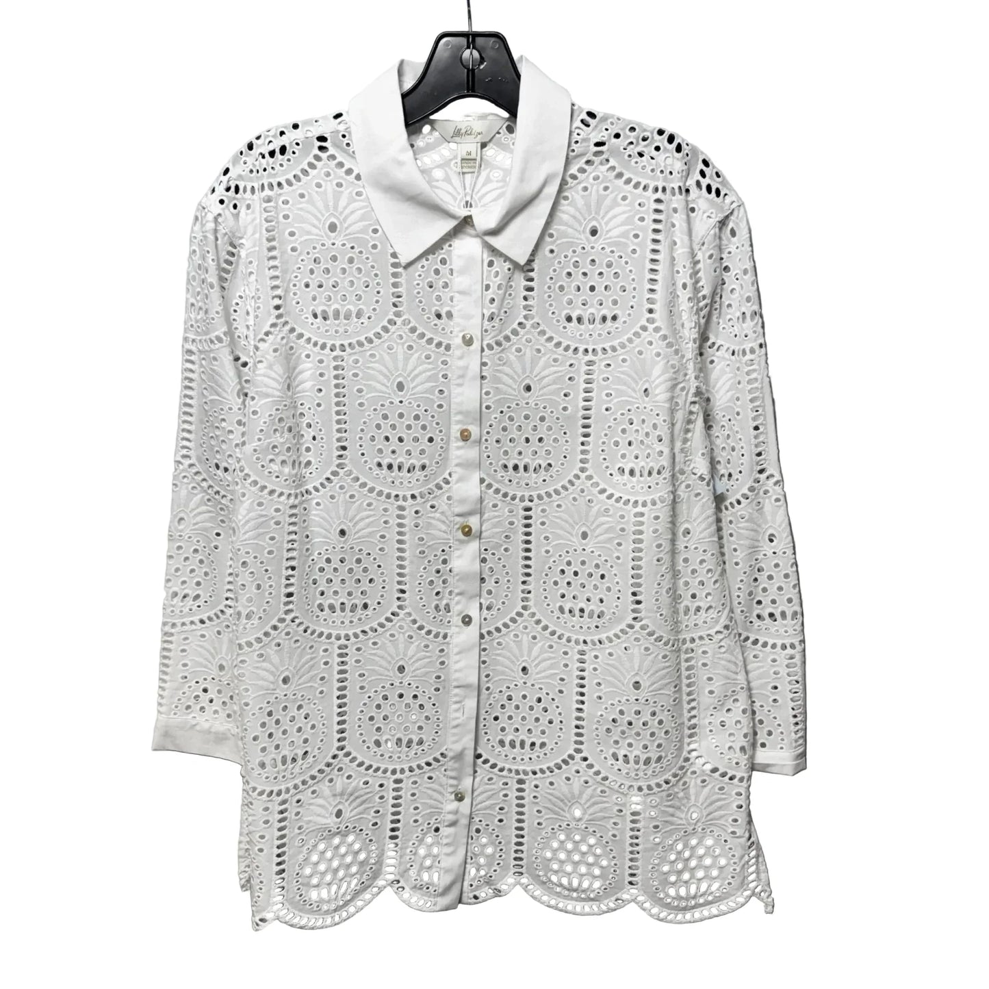Gracee Pineapple Eyelet Top Long Sleeve Designer By Lilly Pulitzer In White, Size: M