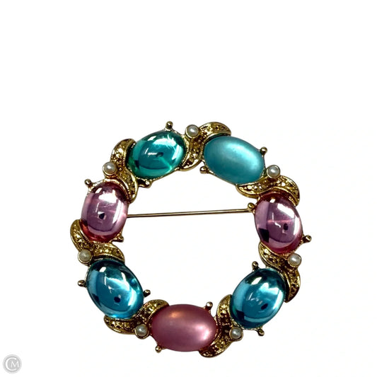 Iridescent Pink & Turquoise Wreath Brooch Pin By Two Sisters