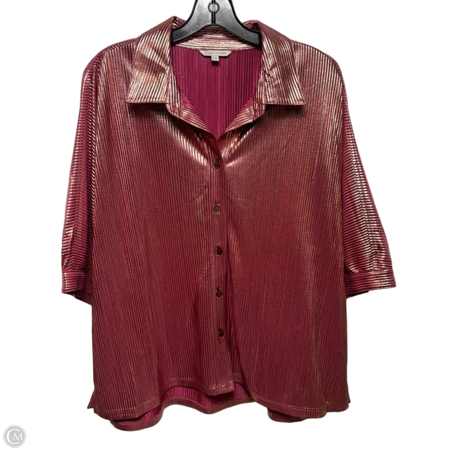 Magic Moments Metallic Top Short Sleeve By John Mark In Rose Gold, Size: Xlp