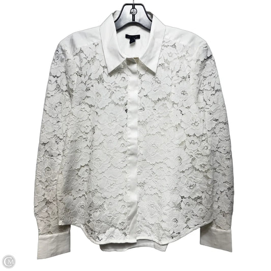 Lace Top Long Sleeve By Ann Taylor In White, Size: S