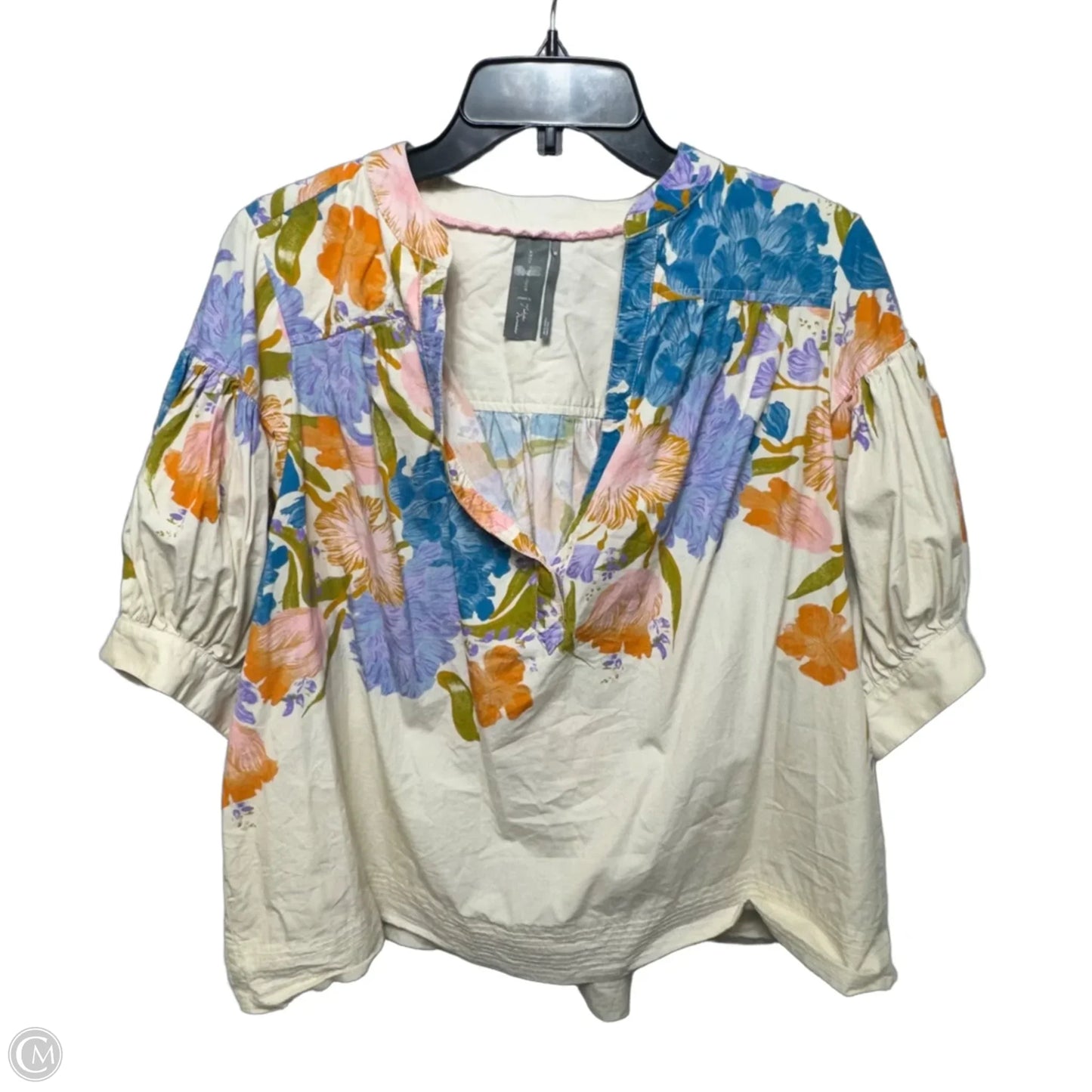 Top Short Sleeve By Anthropologie In Floral Print, Size: 1x