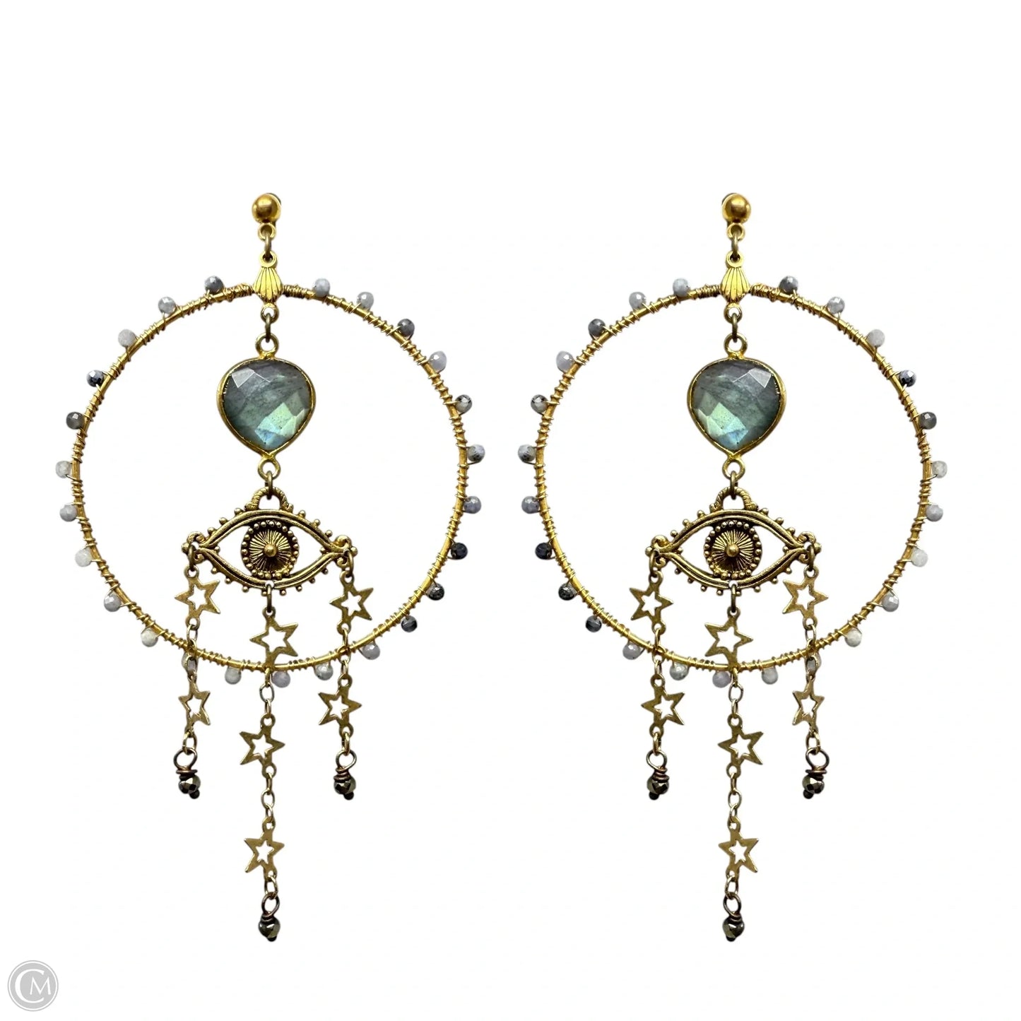 Starry-Eyed Evil Eye Dangle Hoop Earrings By Trollbinde
