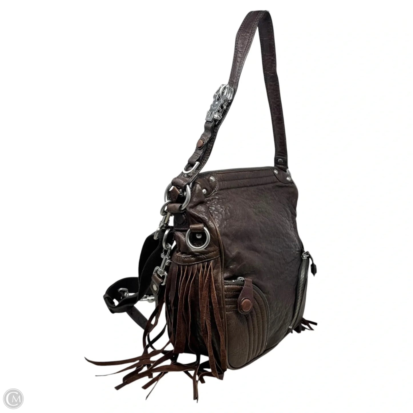 Fringe Leather Satchel Handbag By George Gina & Lucy, Size: Medium