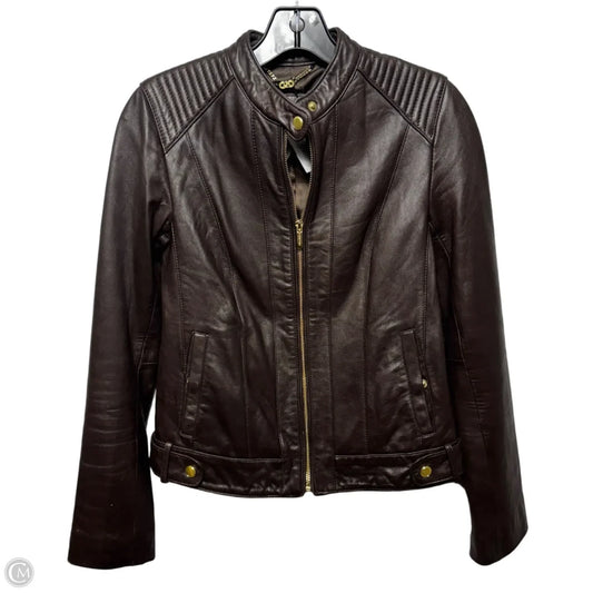 Jacket Moto Leather By Cole-haan In Brown, Size: Xs