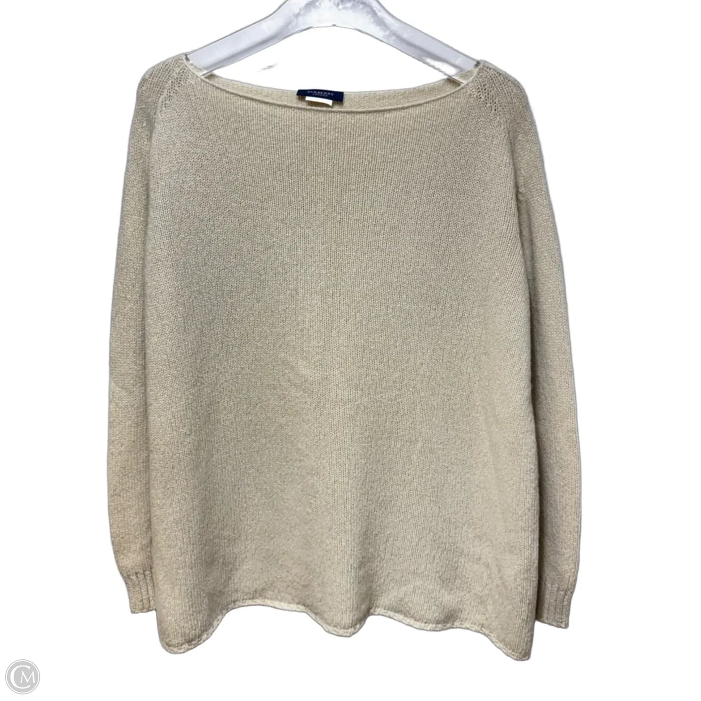 Vintage 100% Cashmere Boat Neck Sweater Luxury Designer By Burberry In Cream, Size: 10 (42)