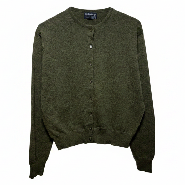 Vintage 100% Cashmere Sweater Cardigan Luxury Designer By Burberry In Green, Size: L