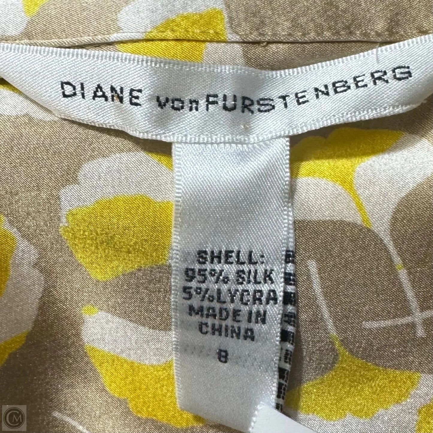 Vespa Gingko Blouse Designer By Diane Von Furstenberg In Tan & Yellow, Size: 8