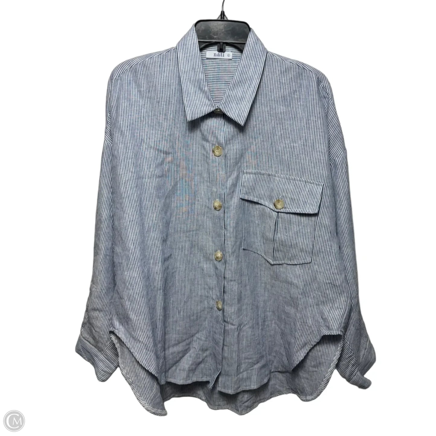 Linen Top Long Sleeve By Nati In Striped Pattern, Size: L