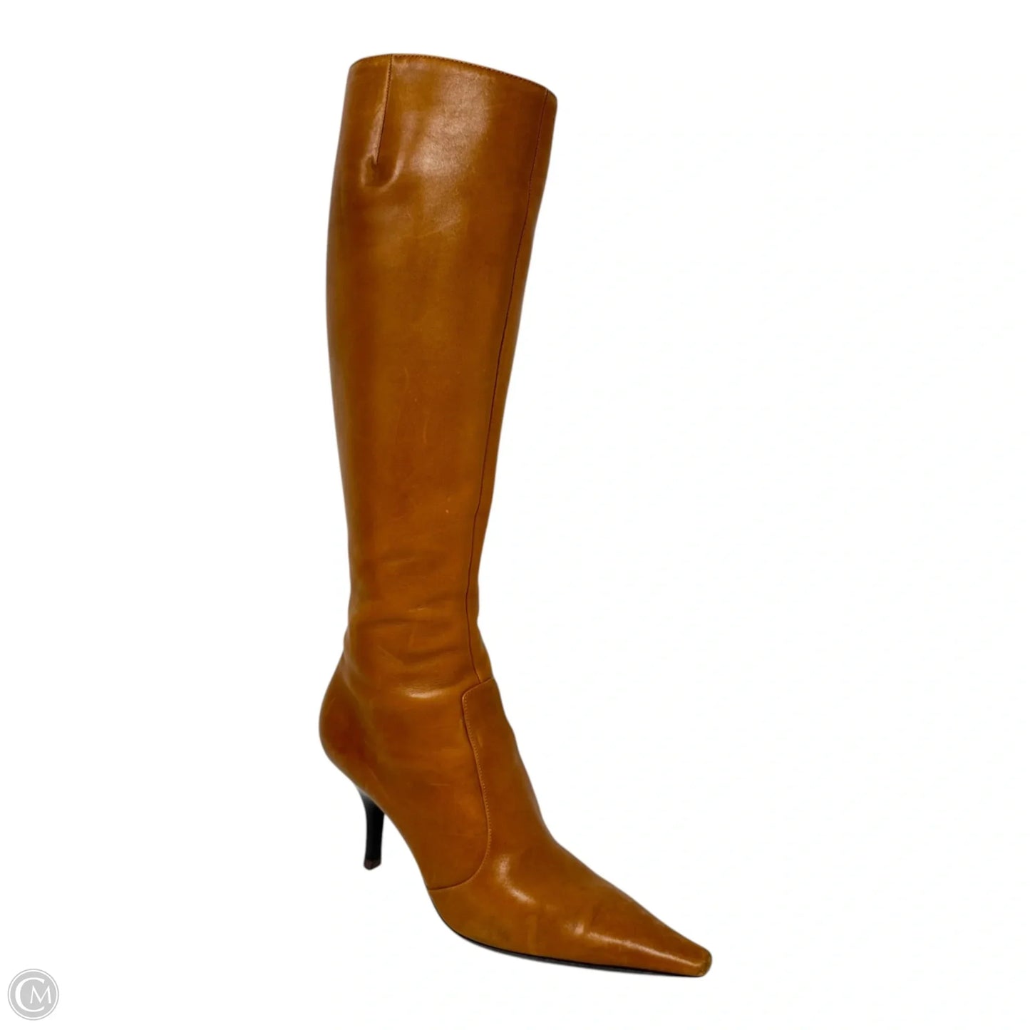 Leather Knee High Heel Boots Designer By Sergio Rossi In Tan, Size: 7