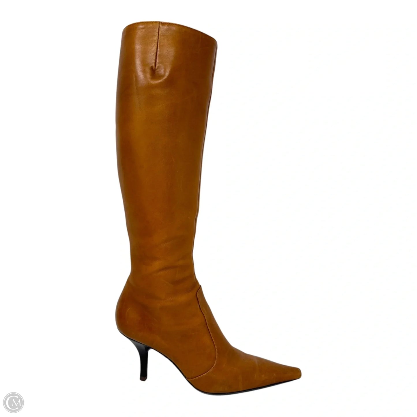 Leather Knee High Heel Boots Designer By Sergio Rossi In Tan, Size: 7