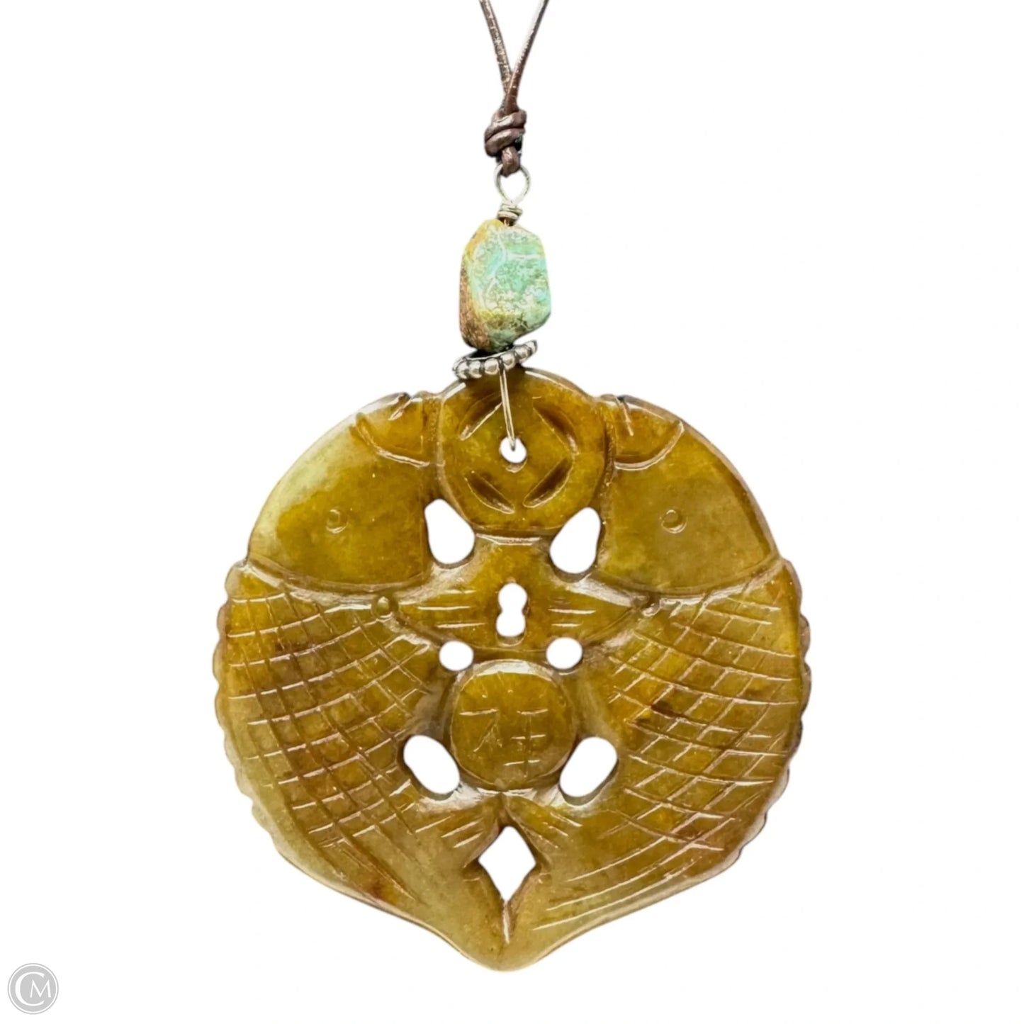 Carved Koi Pendant on Leather Cord Necklace