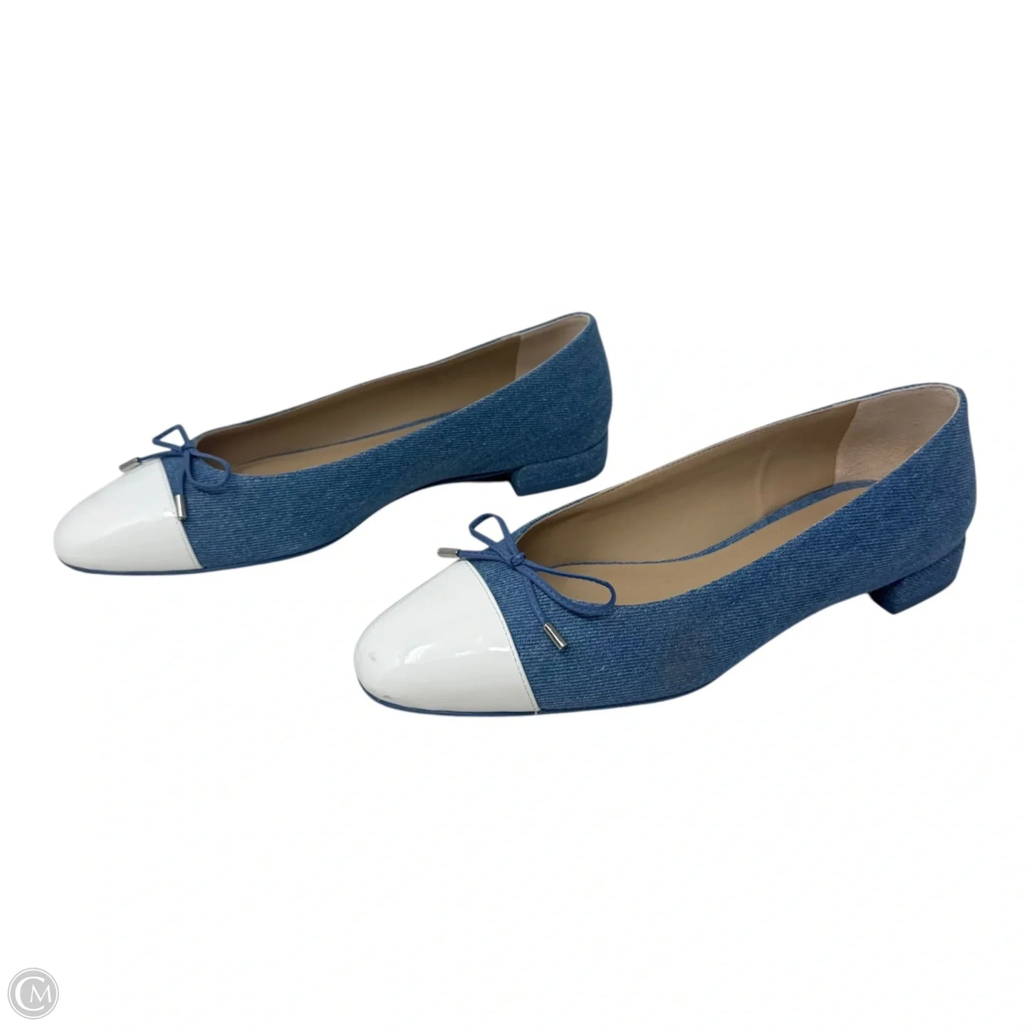 Cap Toe Denim Block Heel Shoes Designer By Stuart Weitzman In Blue Denim, Size: 8.5