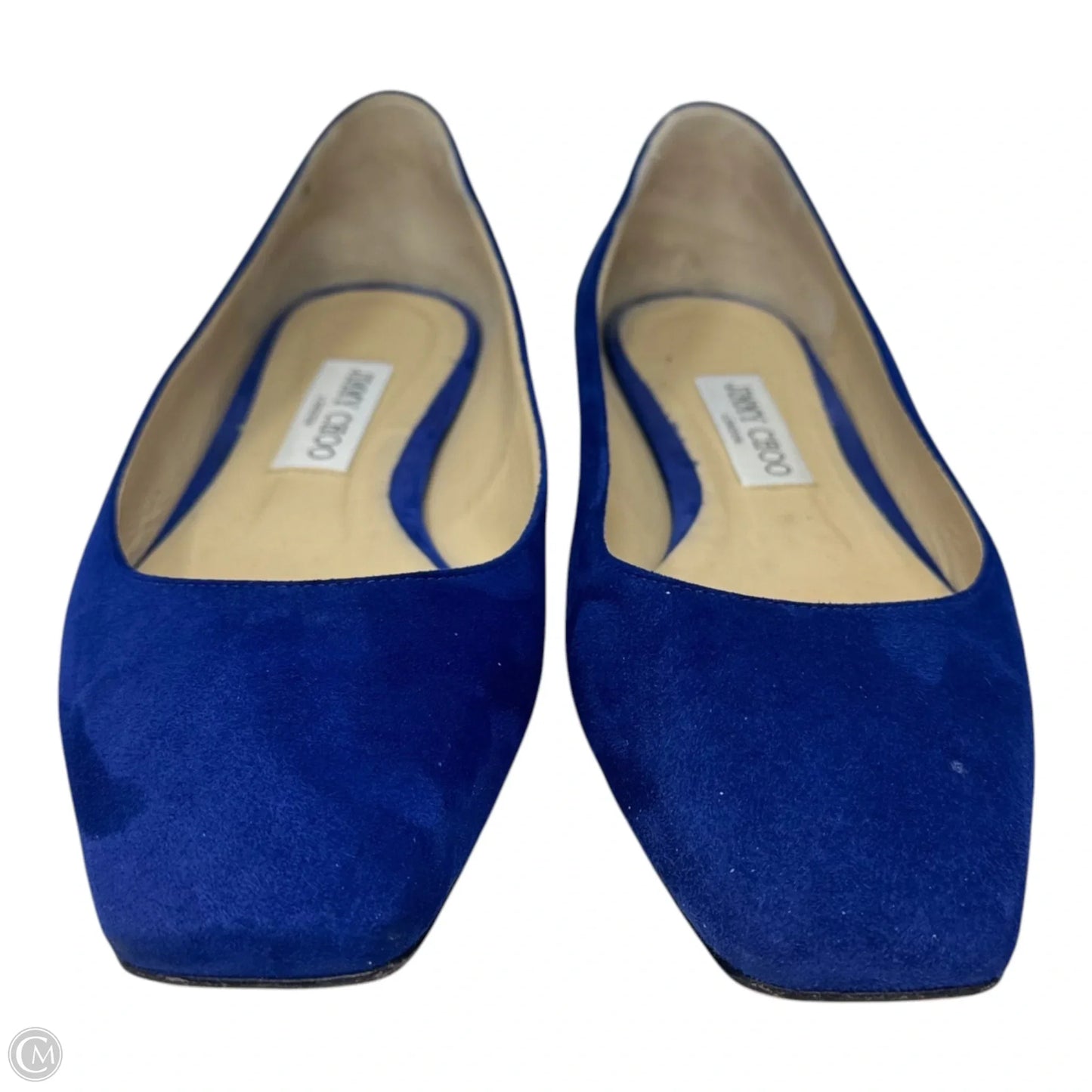 Suede Square Toe Flats Shoes Luxury Designer By Jimmy Choo In Blue, Size: 38.5