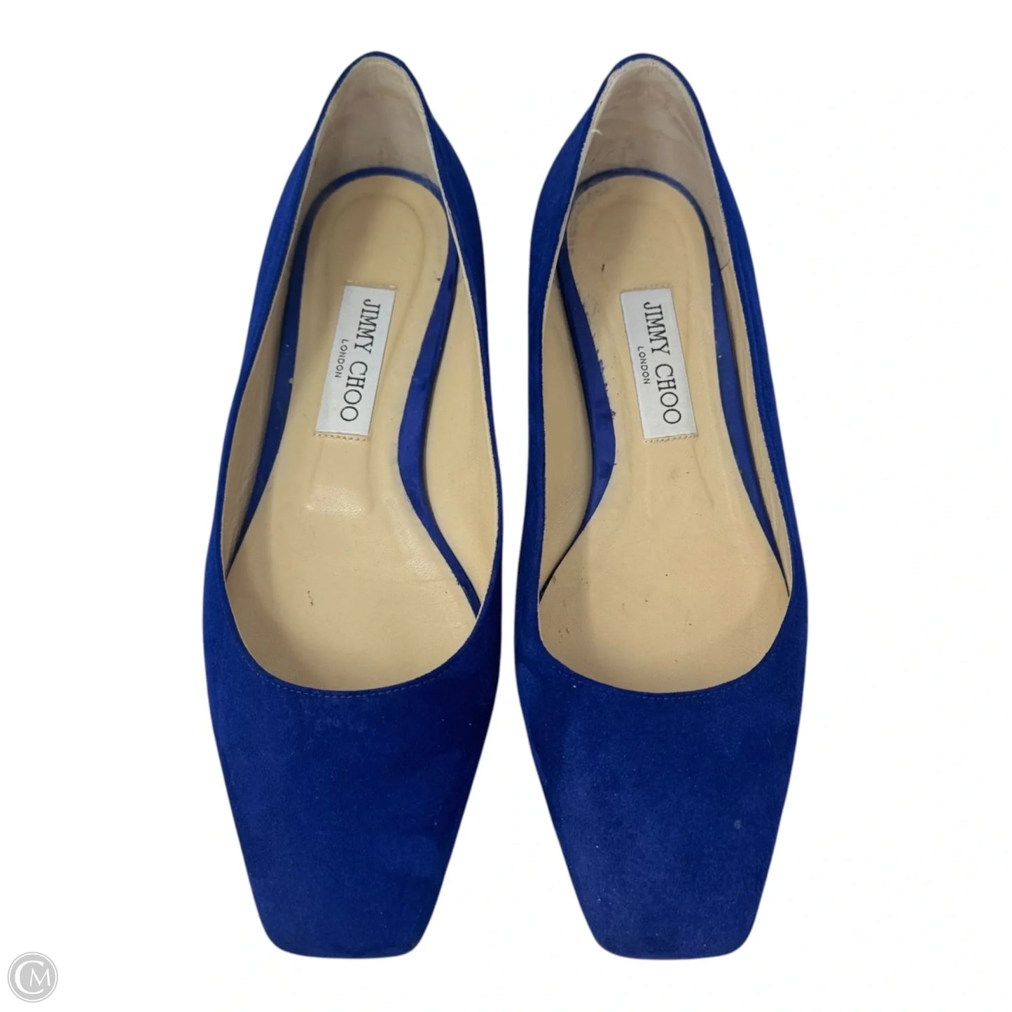 Suede Square Toe Flats Shoes Luxury Designer By Jimmy Choo In Blue, Size: 38.5