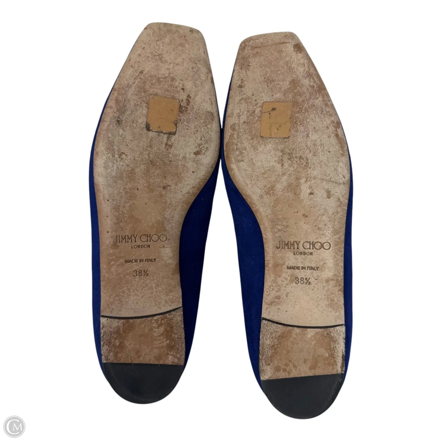 Suede Square Toe Flats Shoes Luxury Designer By Jimmy Choo In Blue, Size: 38.5