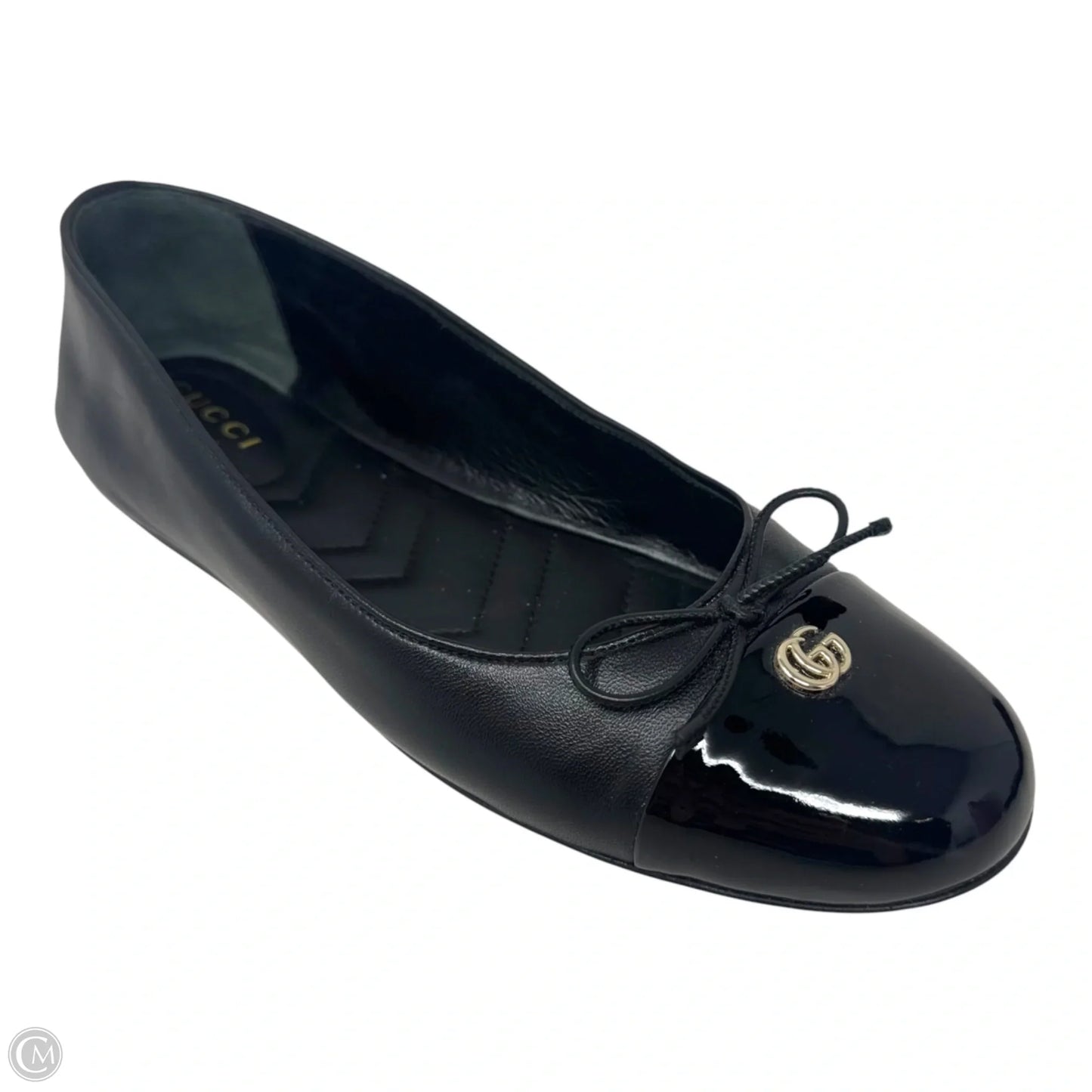 Marmont Cap Toe Leather Ballet Flats Shoes Luxury Designer By Gucci In Black, Size: 39