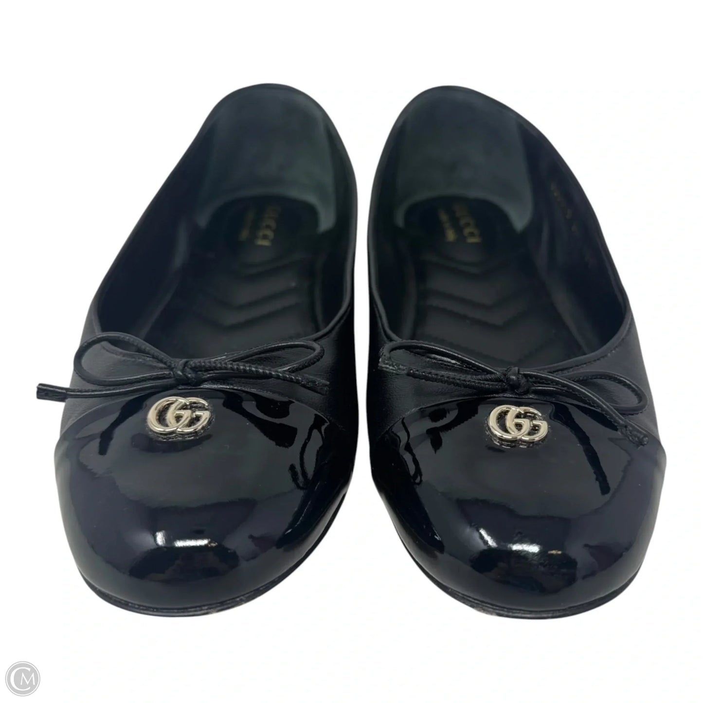 Marmont Cap Toe Leather Ballet Flats Shoes Luxury Designer By Gucci In Black, Size: 39