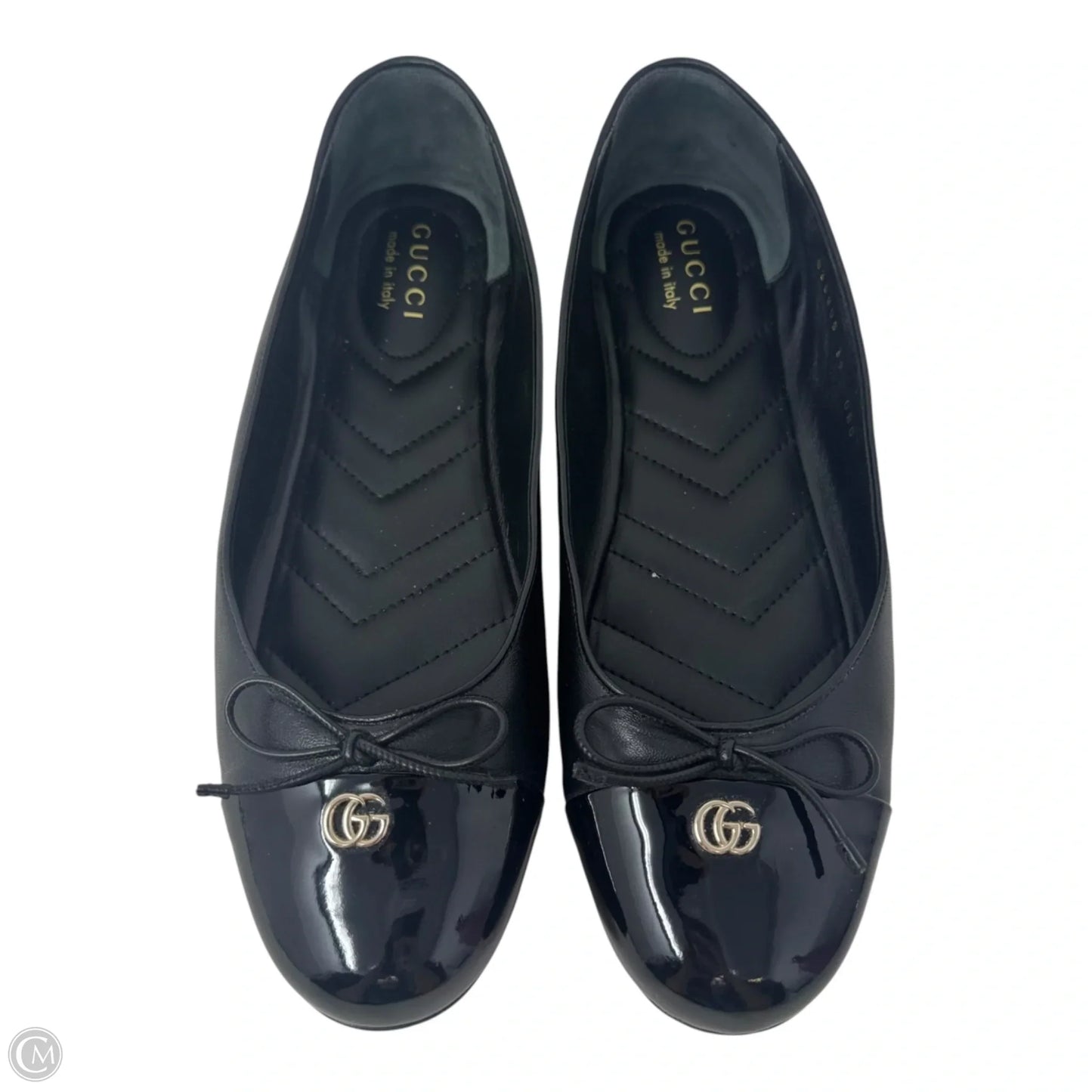 Marmont Cap Toe Leather Ballet Flats Shoes Luxury Designer By Gucci In Black, Size: 39