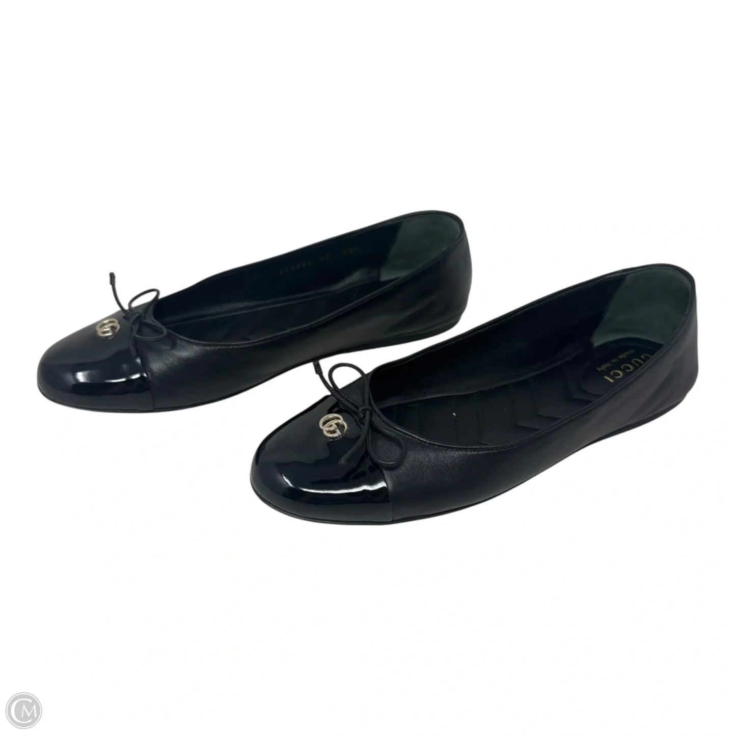 Marmont Cap Toe Leather Ballet Flats Shoes Luxury Designer By Gucci In Black, Size: 39