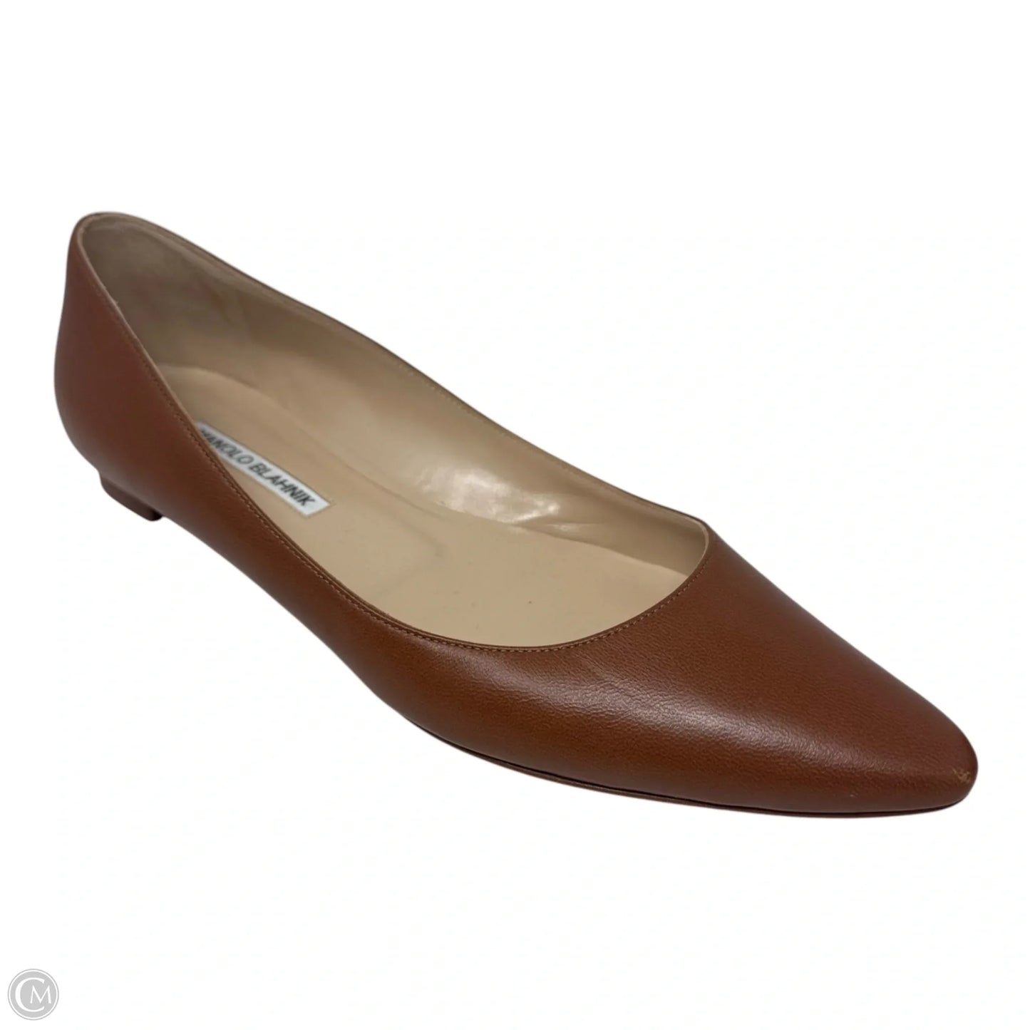 Lanza BB Leather Ballerina Flat Shoes Luxury Designer By Manolo Blahnik In Tan, Size: 39.5