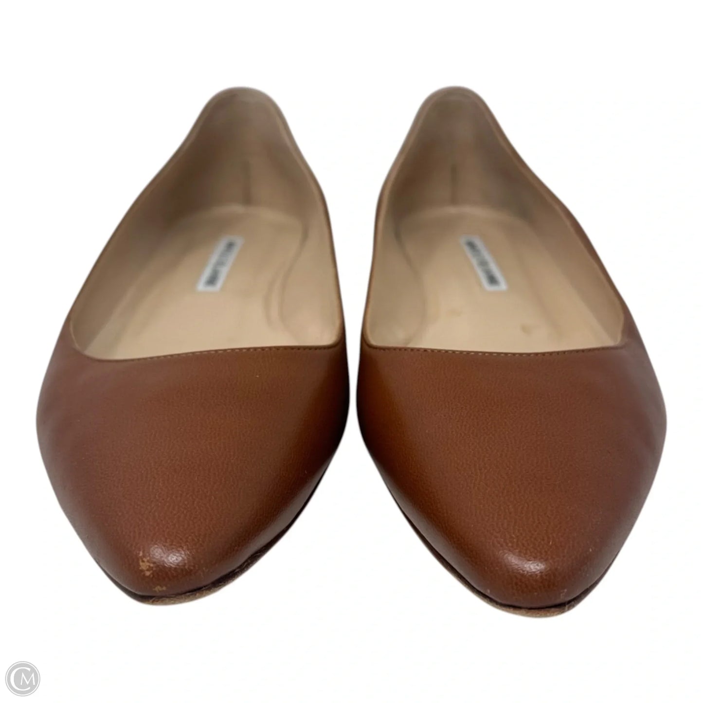 Lanza BB Leather Ballerina Flat Shoes Luxury Designer By Manolo Blahnik In Tan, Size: 39.5