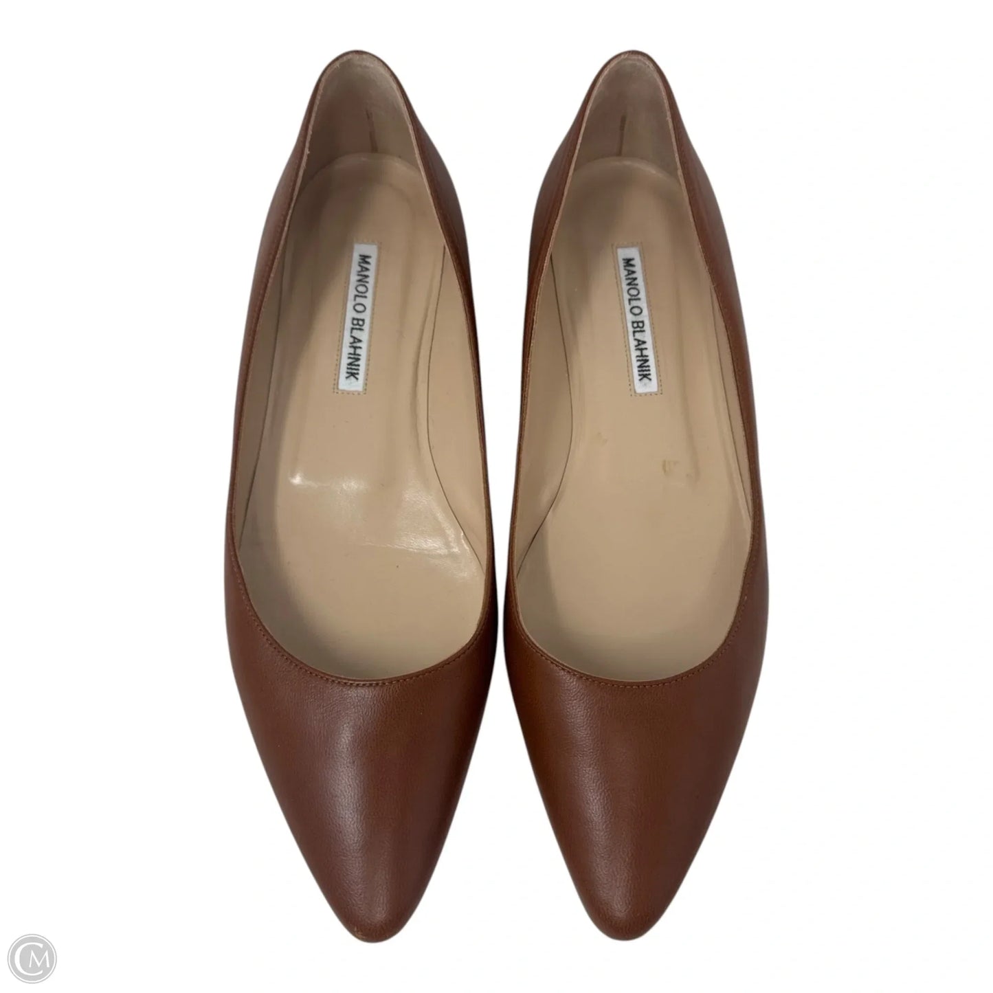 Lanza BB Leather Ballerina Flat Shoes Luxury Designer By Manolo Blahnik In Tan, Size: 39.5