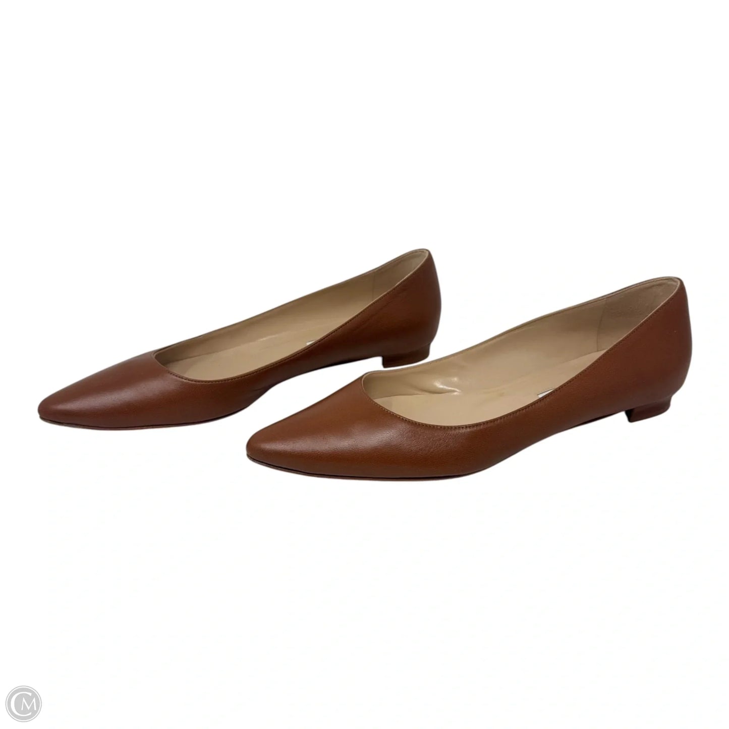 Lanza BB Leather Ballerina Flat Shoes Luxury Designer By Manolo Blahnik In Tan, Size: 39.5