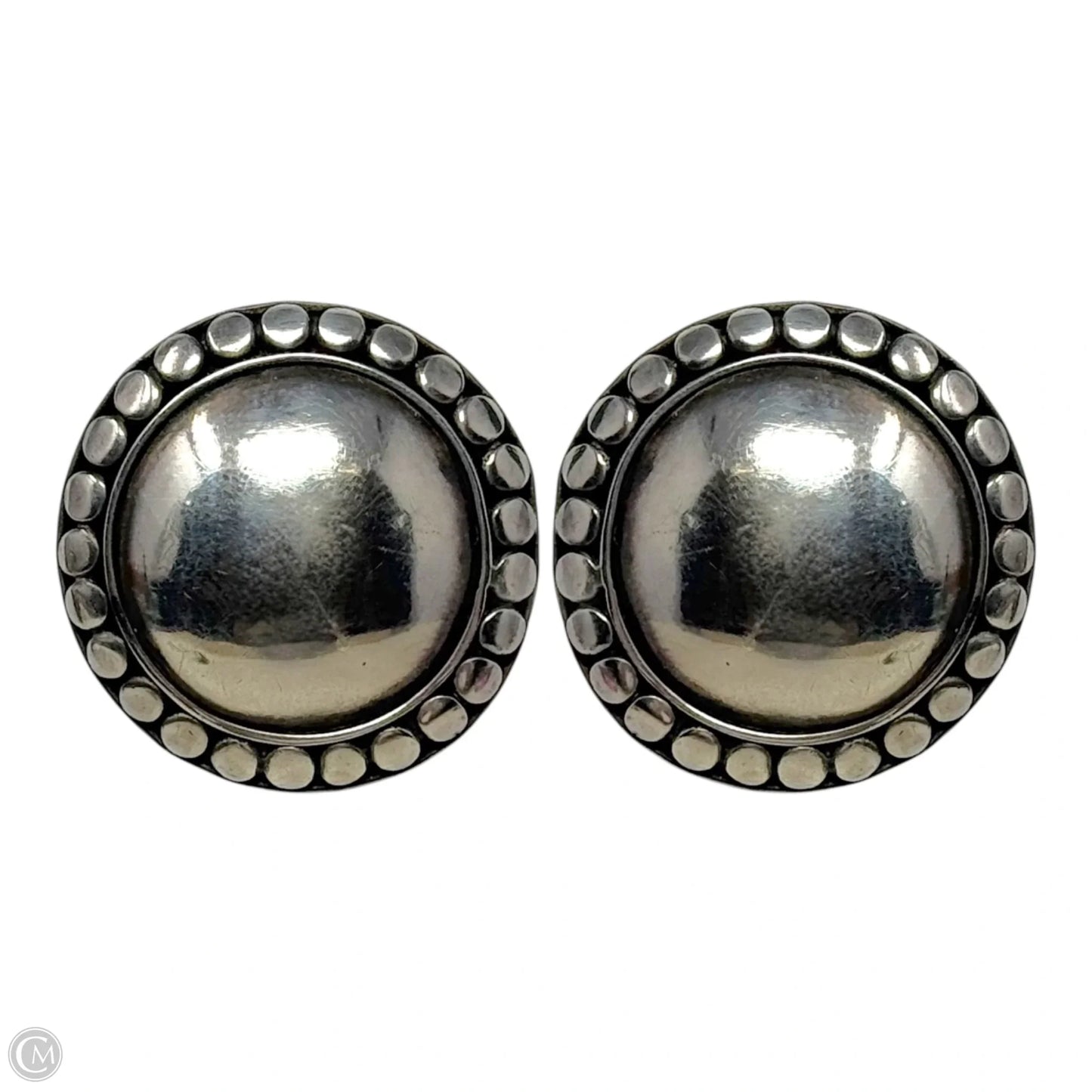 Beaded Border Dome Earrings Sterling Silver