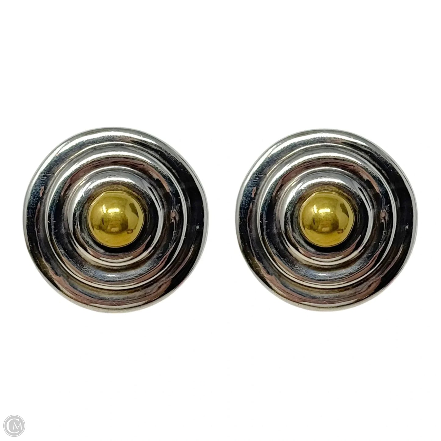 Two Tone Modernist Bullseye Mexican Sterling Silver Earrings