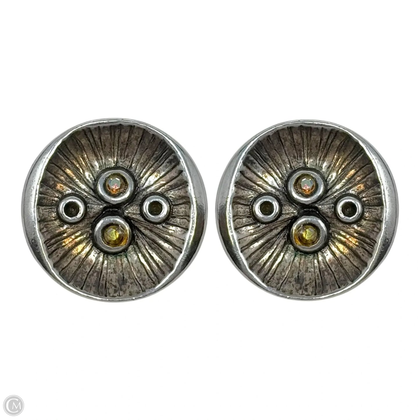 Vintage Round Modernist Silver Tone Clip On Earrings By Avant Garde
