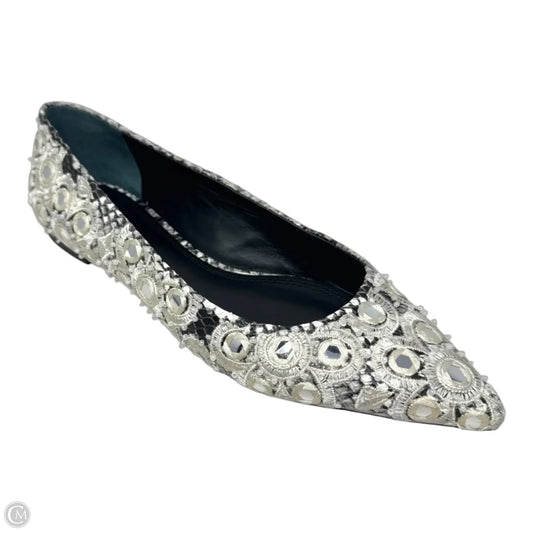 Yasmin Embroidered Mirror Pointed-Toe Ballet Flats Designer By Tory Burch In Cream, Size: 6.5