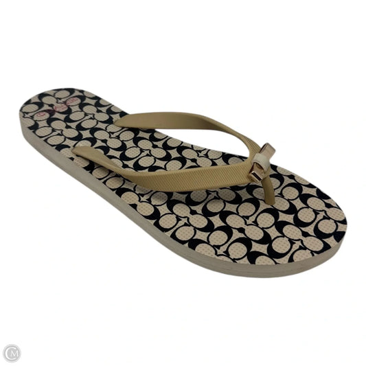 Monogram Bow Sandals Flip Flops By Coach In Multi-colored, Size: 9