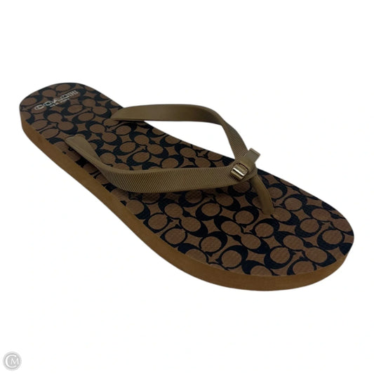 Monogram Bow Sandals Flip Flops By Coach In Multi-colored, Size: 9