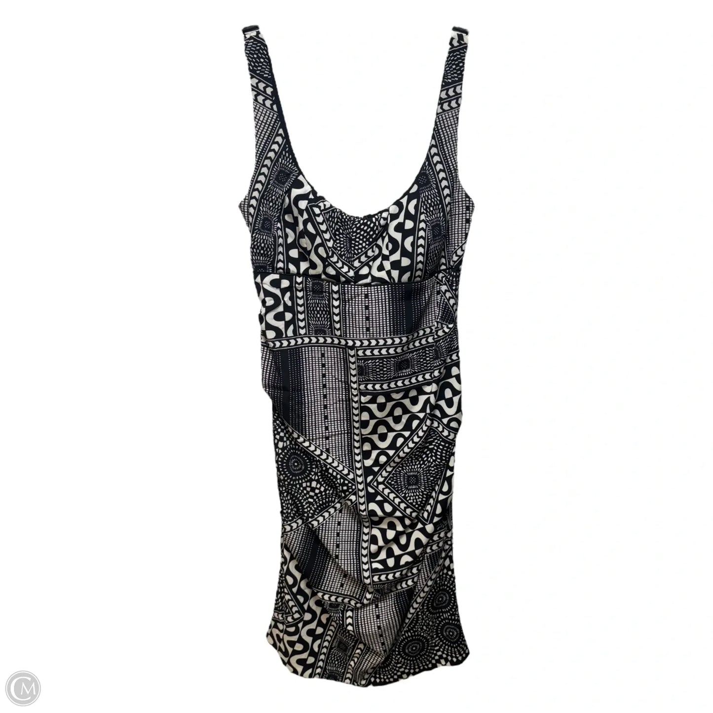 Silk Ruched Midi Dress By Nicole Miller Studio In Black & Cream, Size: 8