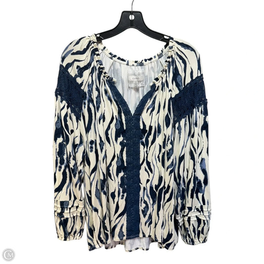 Top Long Sleeve By Cupio In Blue & Cream, Size: 3x