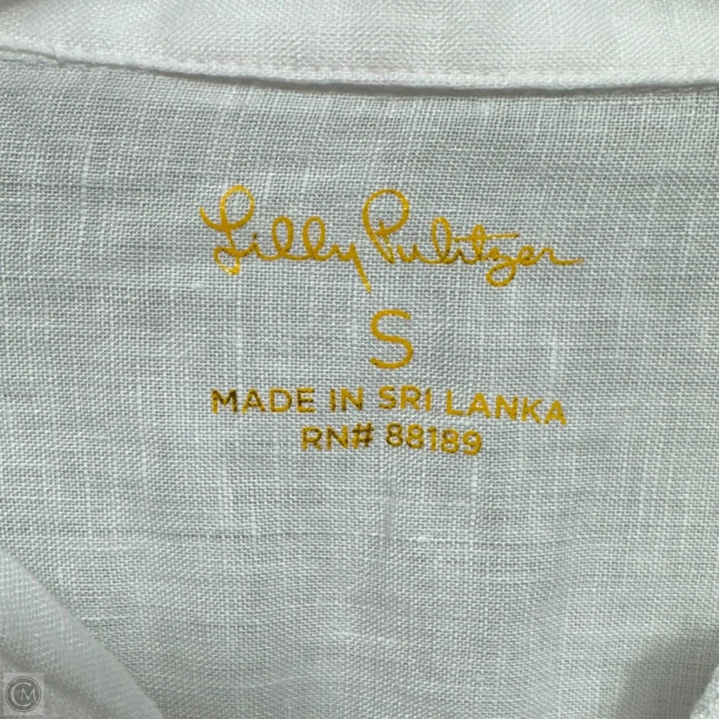 Sea View Linen Button Down Top Designer By Lilly Pulitzer In White, Size: S