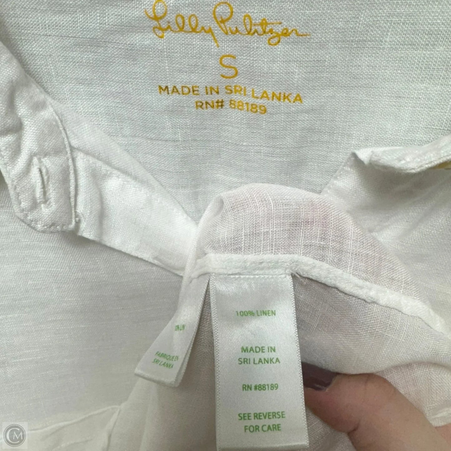 Sea View Linen Button Down Top Designer By Lilly Pulitzer In White, Size: S