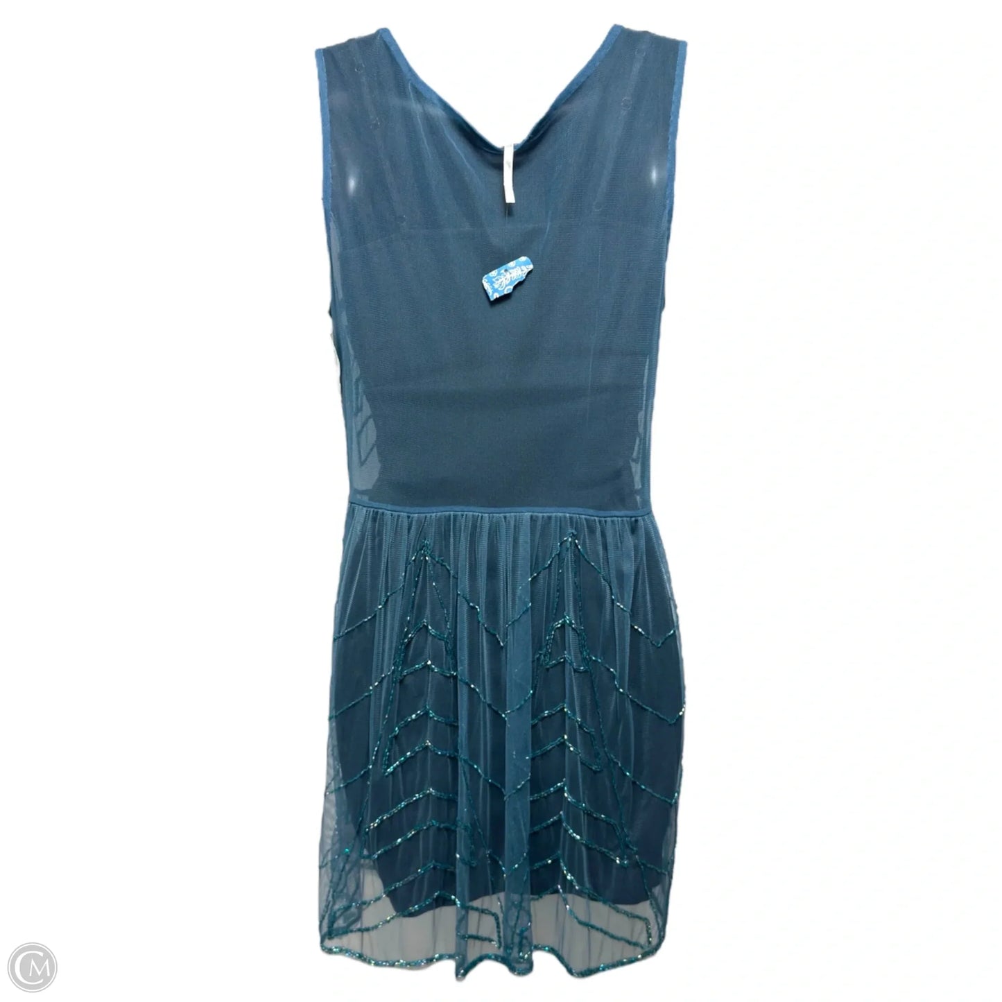 Embellished Mesh Sheer Mini Dress By Free People In Teal, Size: XS